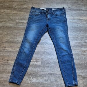 Anthropologie Blue Skinny Jeans with Ankle Zipper, PILCRO SIZE 28